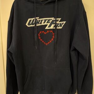 White Fox Boutique luxe Black Hoodie with Red Heart and White writing